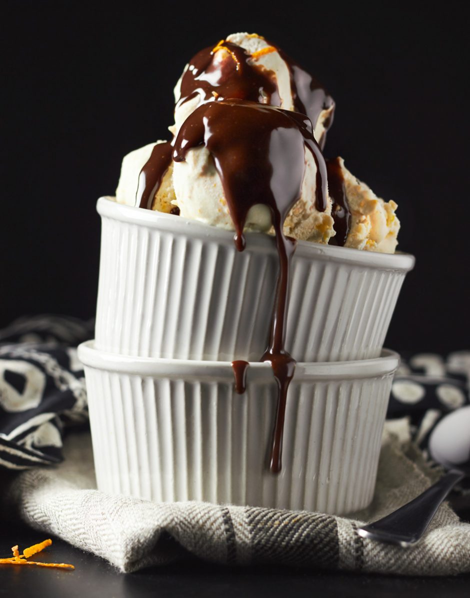Grand Marnier Ice Cream with Hot Chocolate Fudge Sauce - Delightful Vegans