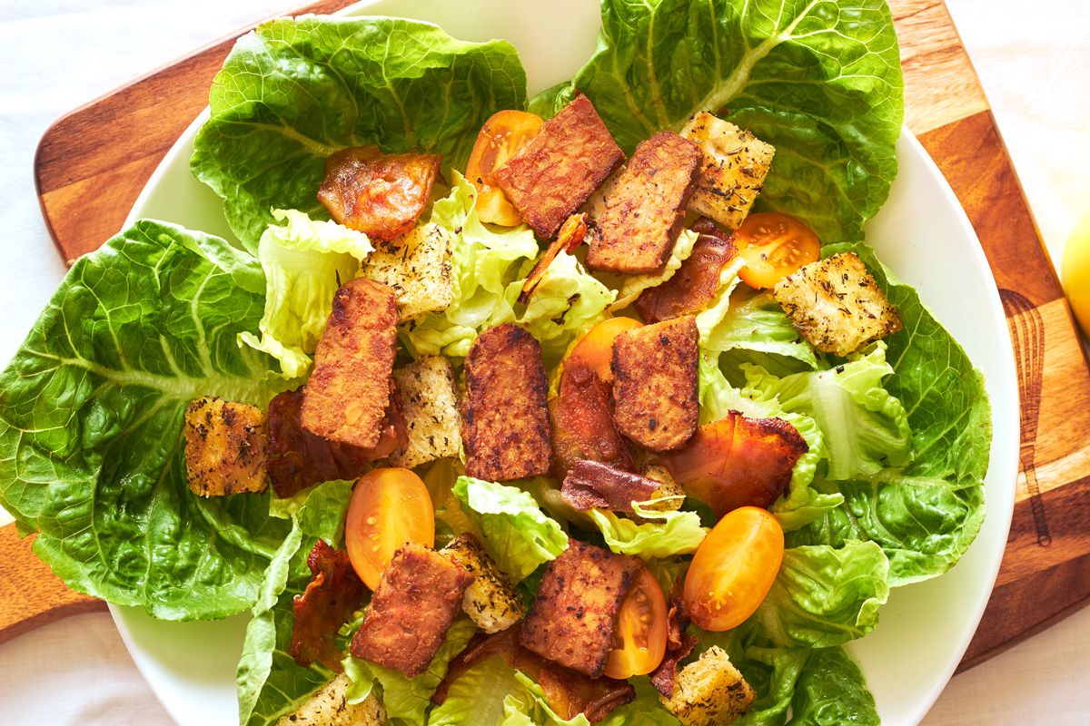 Vegan Caesar Salad with Smoky Tempeh