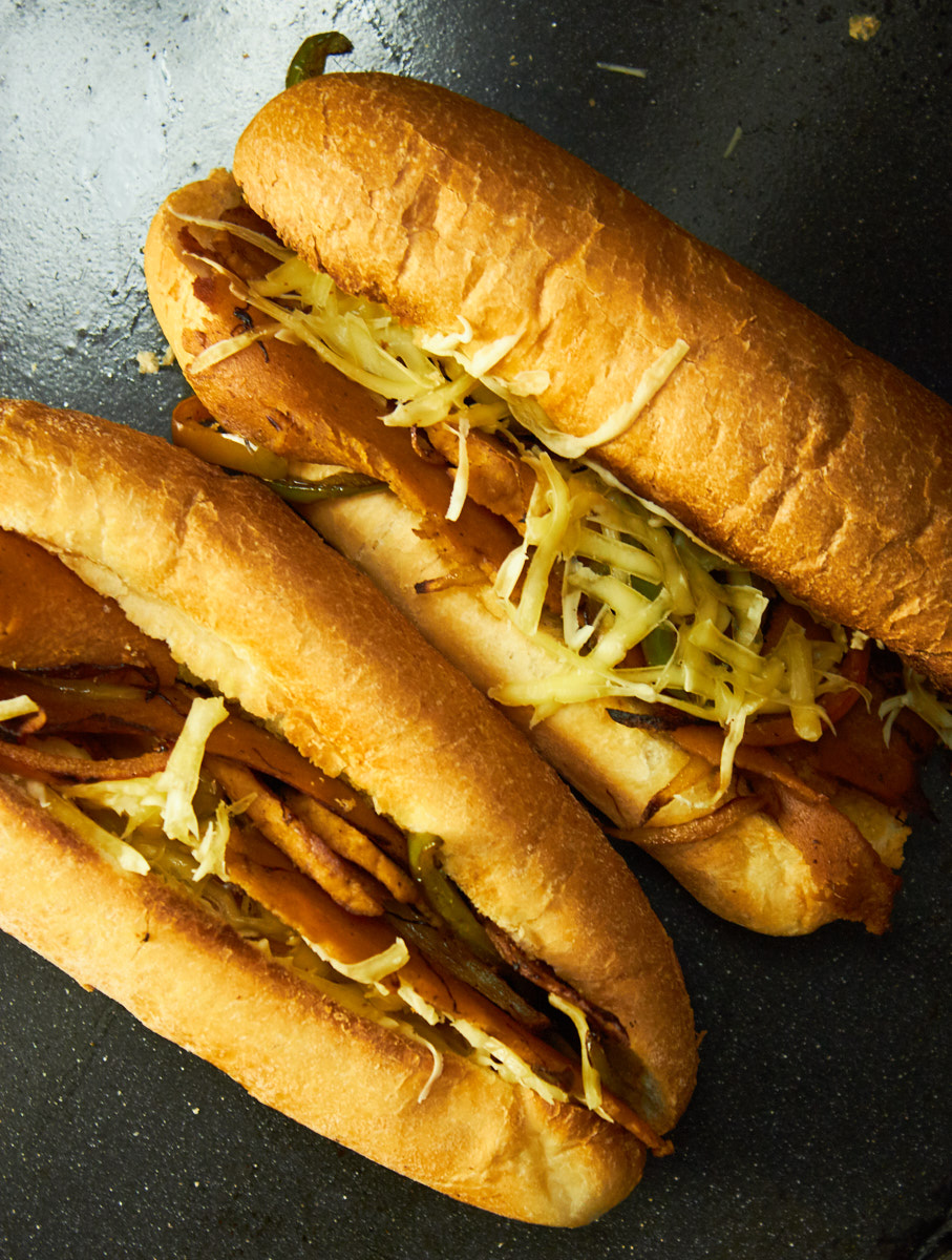 Vegan Philly Cheesesteak Sandwiches with Homemade Seitan