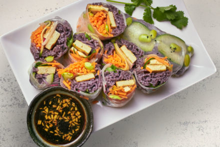 Rice Paper Rolls with Purple Noodles and Tofu