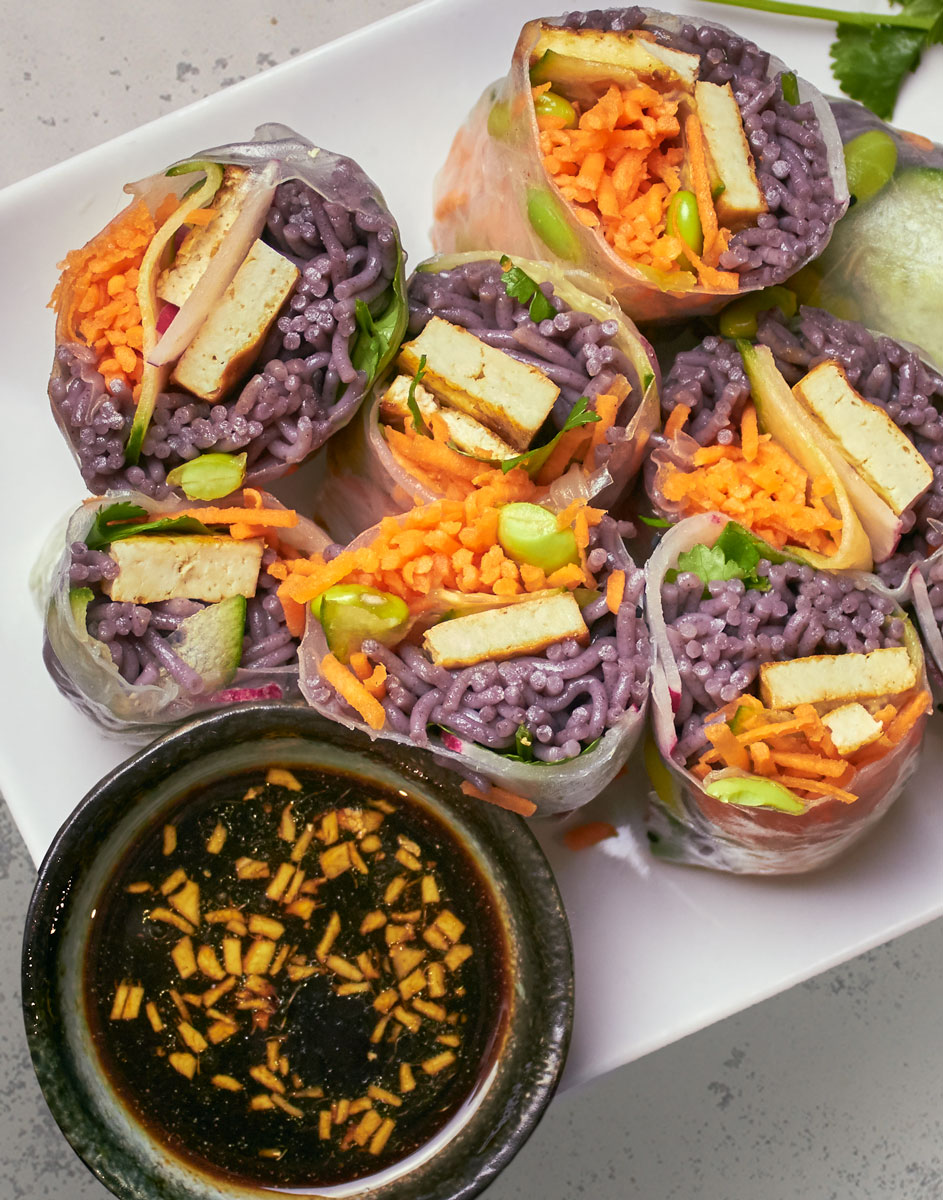 Rice Paper Rolls with Purple Noodles and Tofu