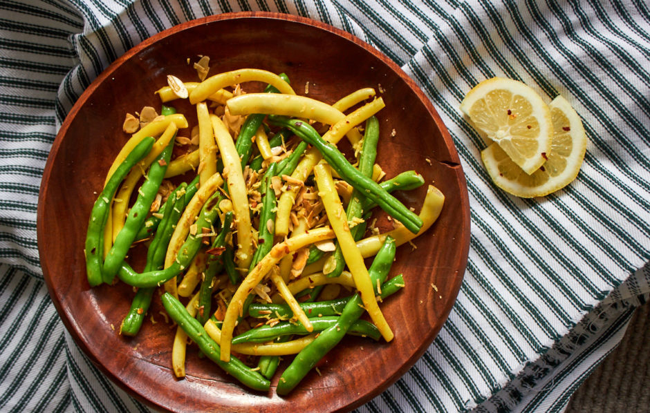 Yellow and Green Beans with Chilli, Lemon and Almonds