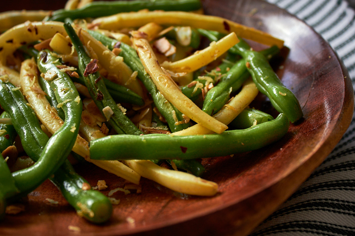 Yellow and Green Beans with Chilli, Lemon and Almonds