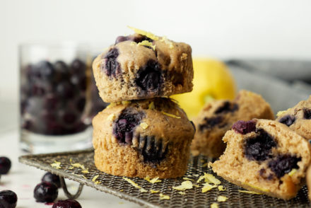 Sugar Free Oil Free Blueberry and Lemon Muffins