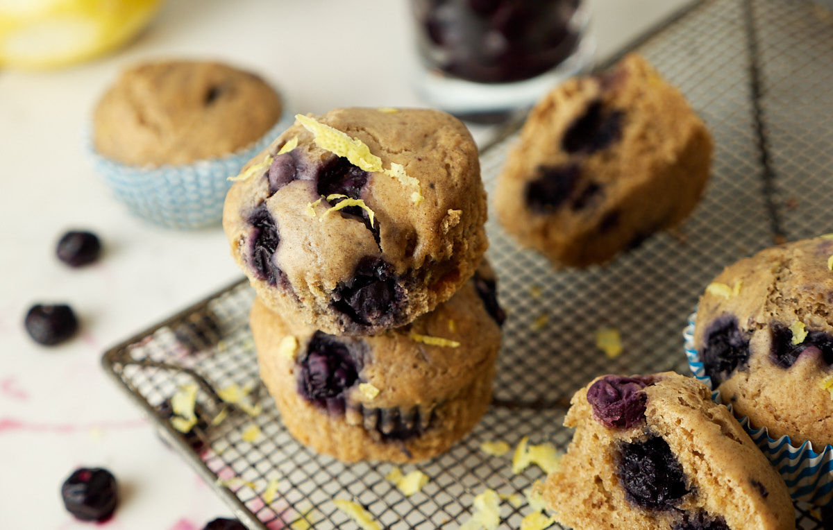 Sugar Free Oil Free Blueberry and Lemon Muffins