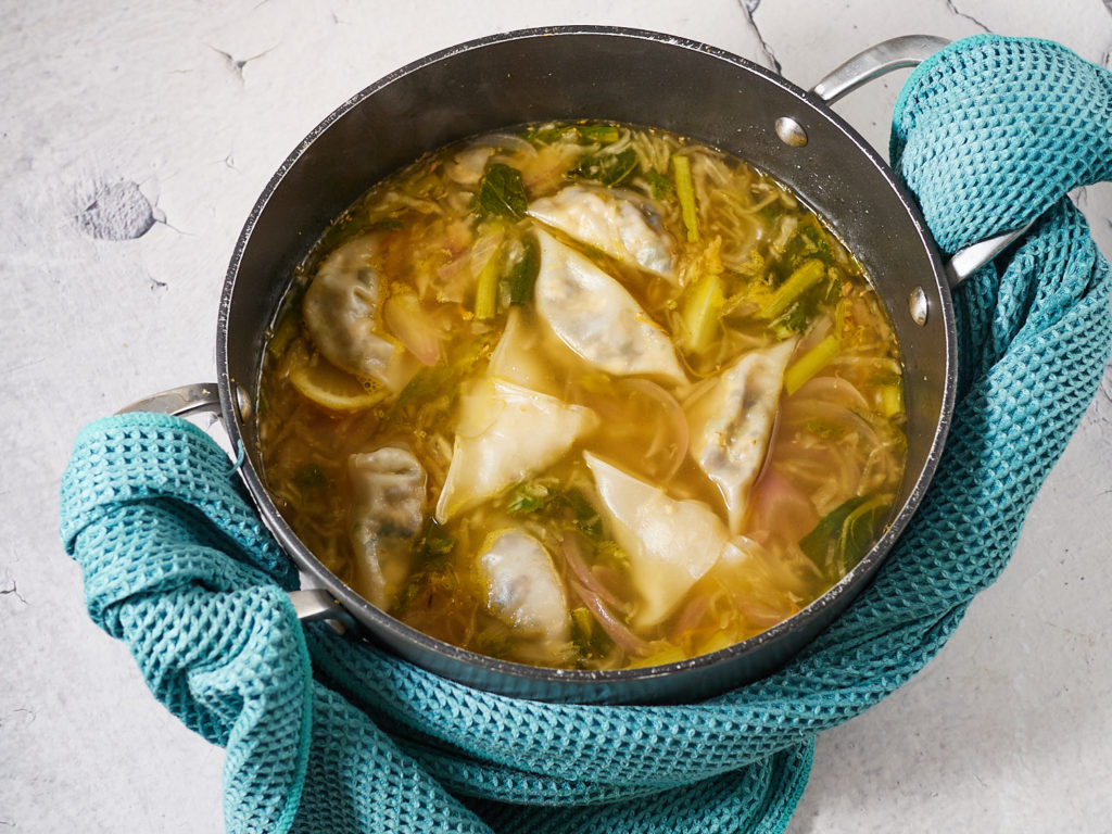 Sauerkraut wontons and wonton soup